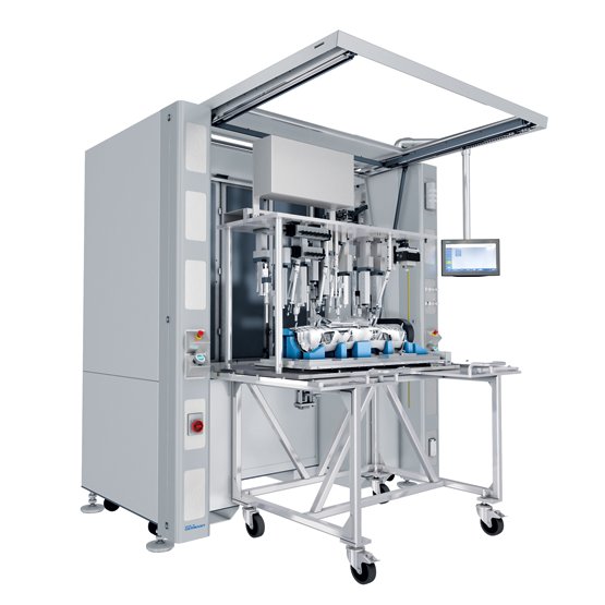 Ultraschall-Schweißkabine ECOFLEX iSONIC mit wechselbarer Werkzeugkassette.